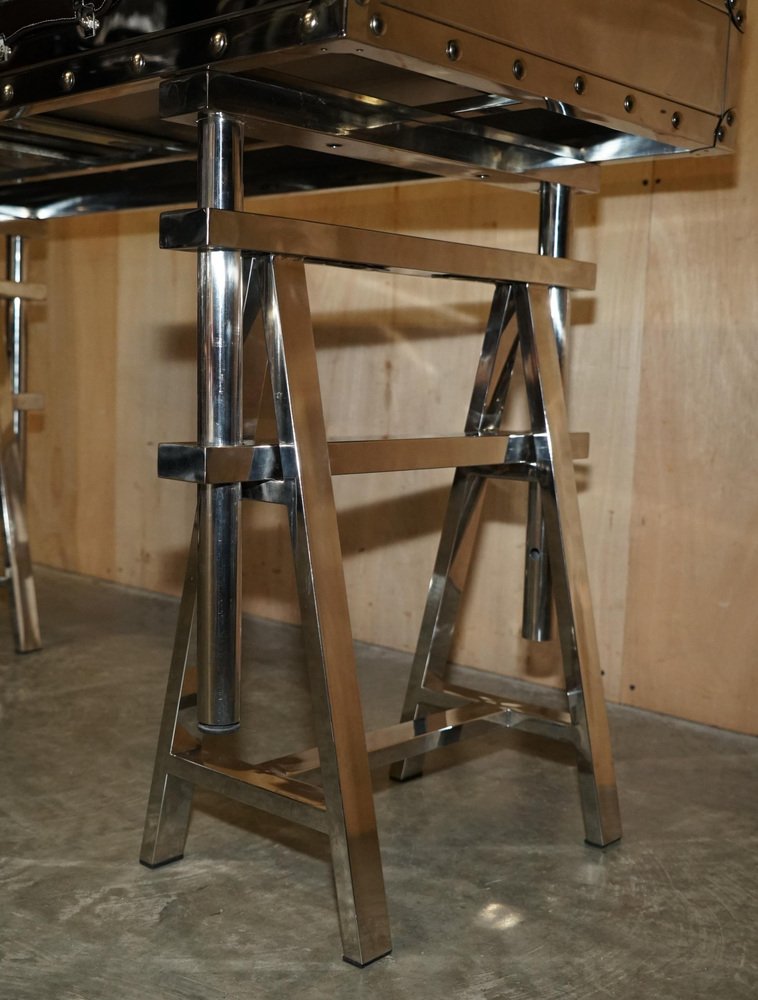 Chrome & Glass Topped Trestle Desk from Eichholtz for sale at Pamono