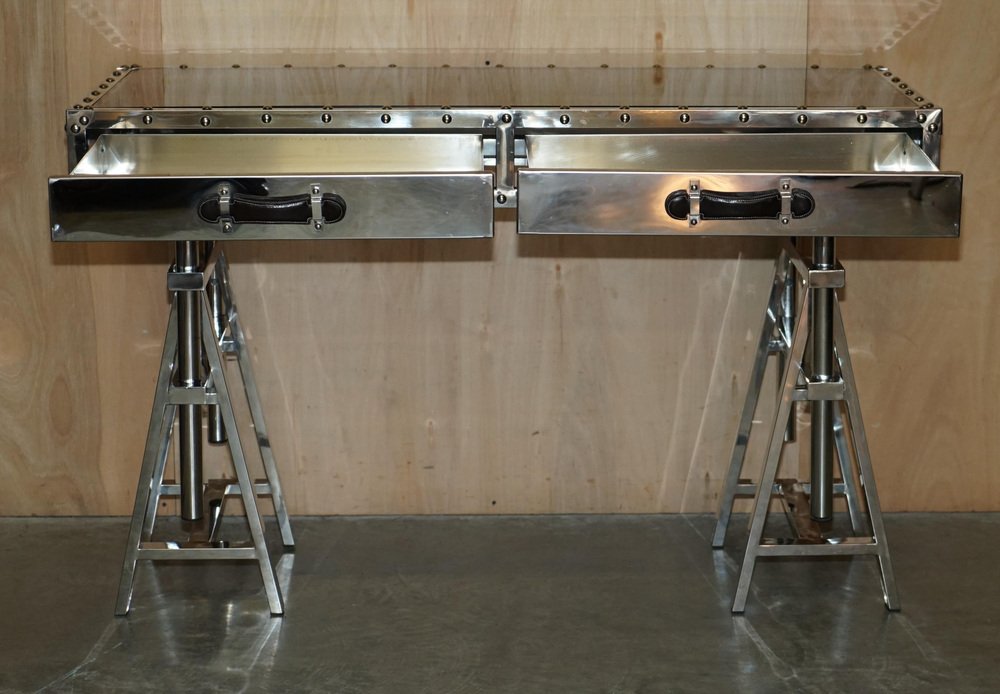 Chrome & Glass Topped Trestle Desk from Eichholtz for sale at Pamono