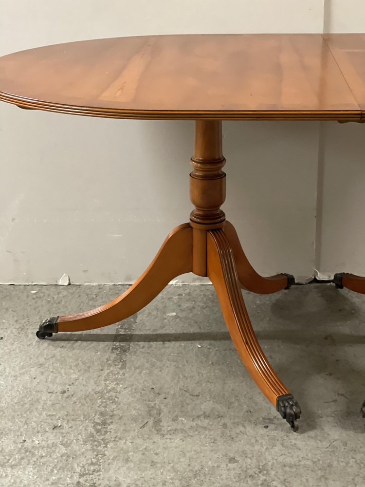 Vintage Yew Wood Twin Pedestal Extending Dining Table for sale at Pamono