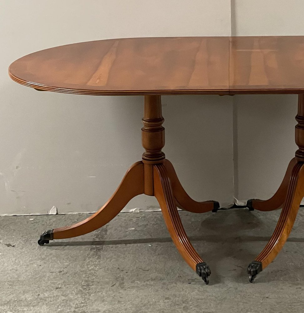 Vintage Yew Wood Twin Pedestal Extending Dining Table for sale at Pamono