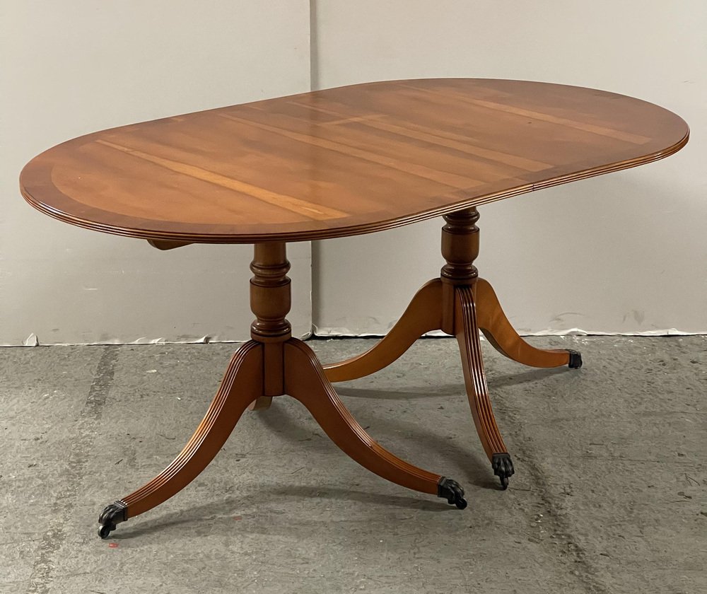 Vintage Yew Wood Twin Pedestal Extending Dining Table for sale at Pamono