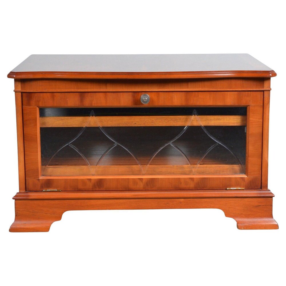 Vintage Media Storage Cupboard in Walnut with Sliding Shelves