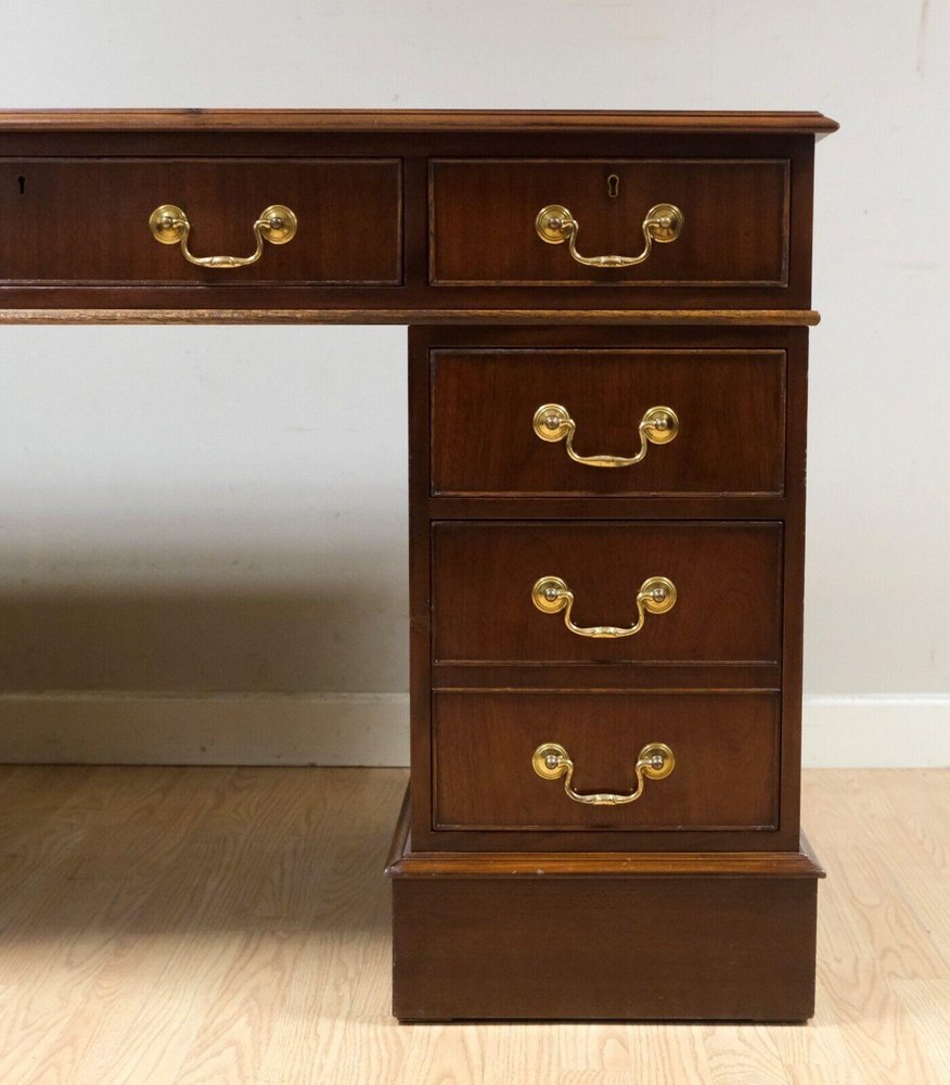 Hardwood Desk with Light Brown Leather Desk Top and Gold Leaf Tooling