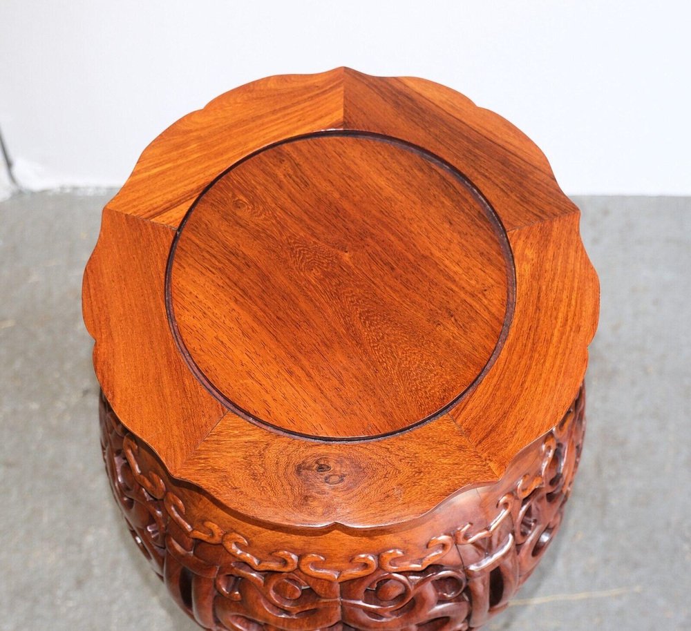 Hand Carved Teak Round Top Plant Stand for sale at Pamono