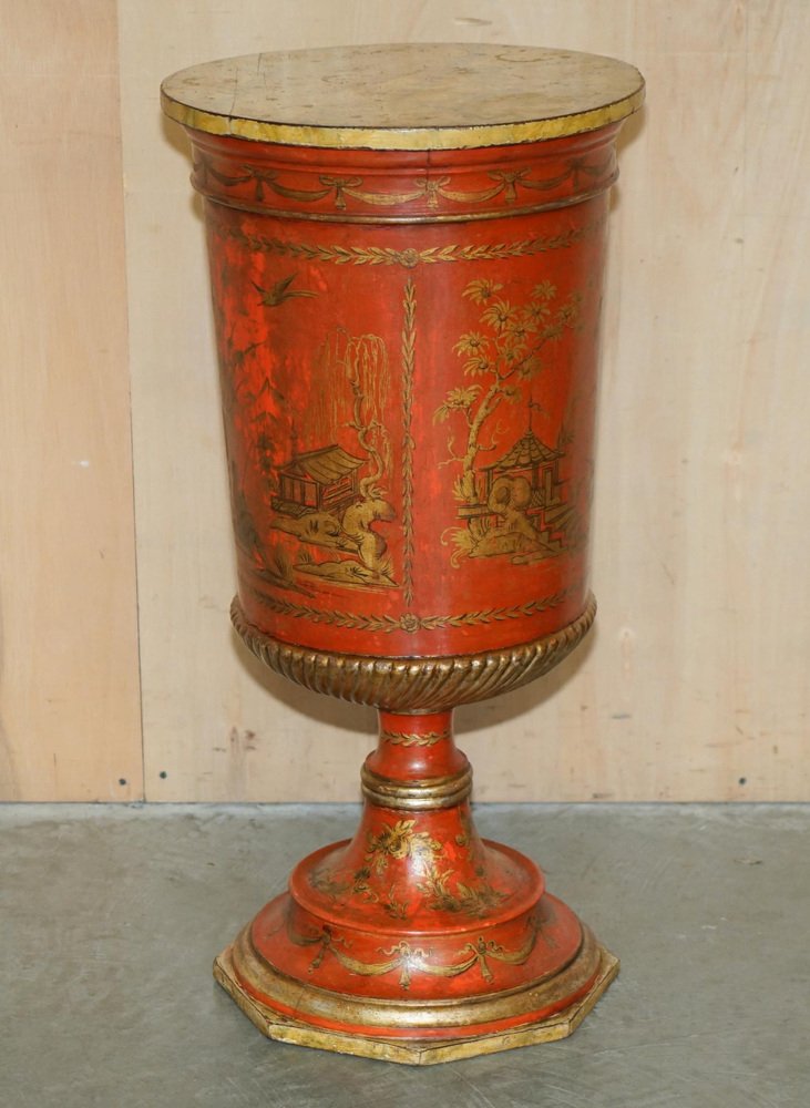 Tall Chinese Chinoiserie Side Tables with Cupboard Base Drawers, 1900s
