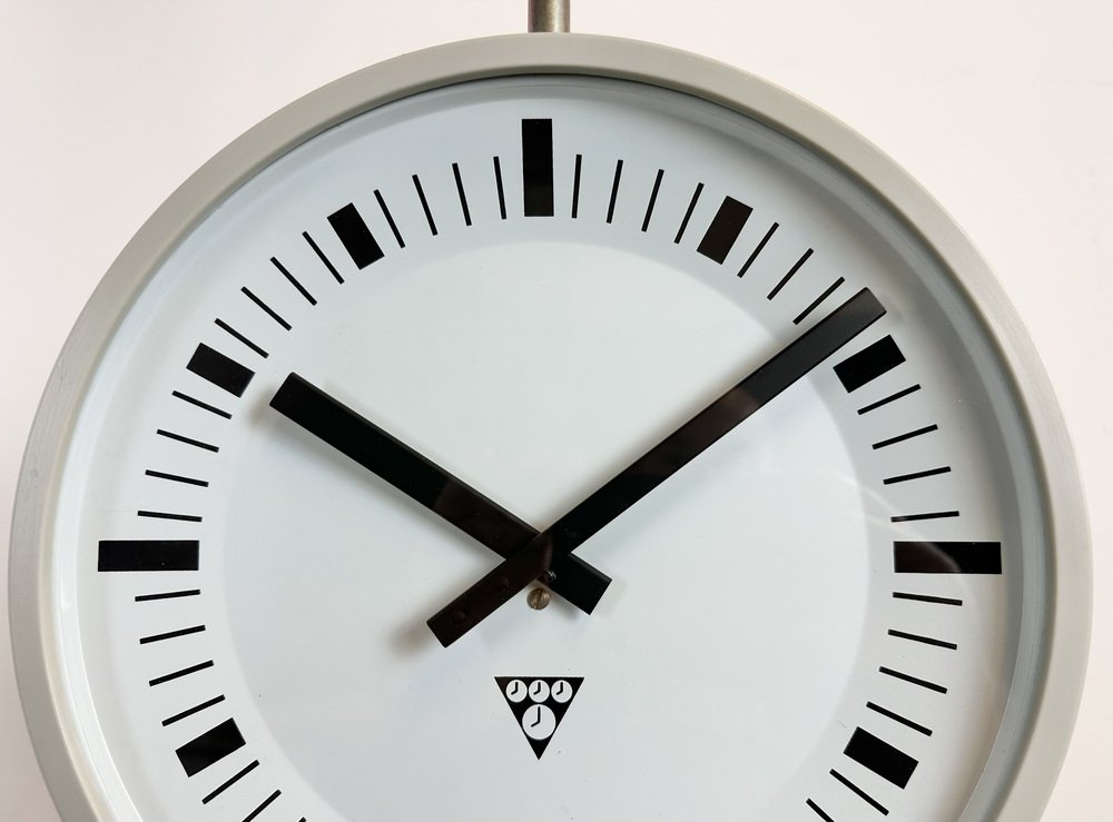 Industrial Grey Bakelite Double Sided Factory Clock from Pragotron ...