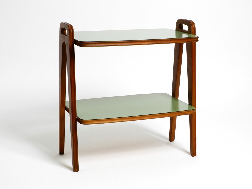 Small MidCentury Modern Side Table in Walnut with Green Formica