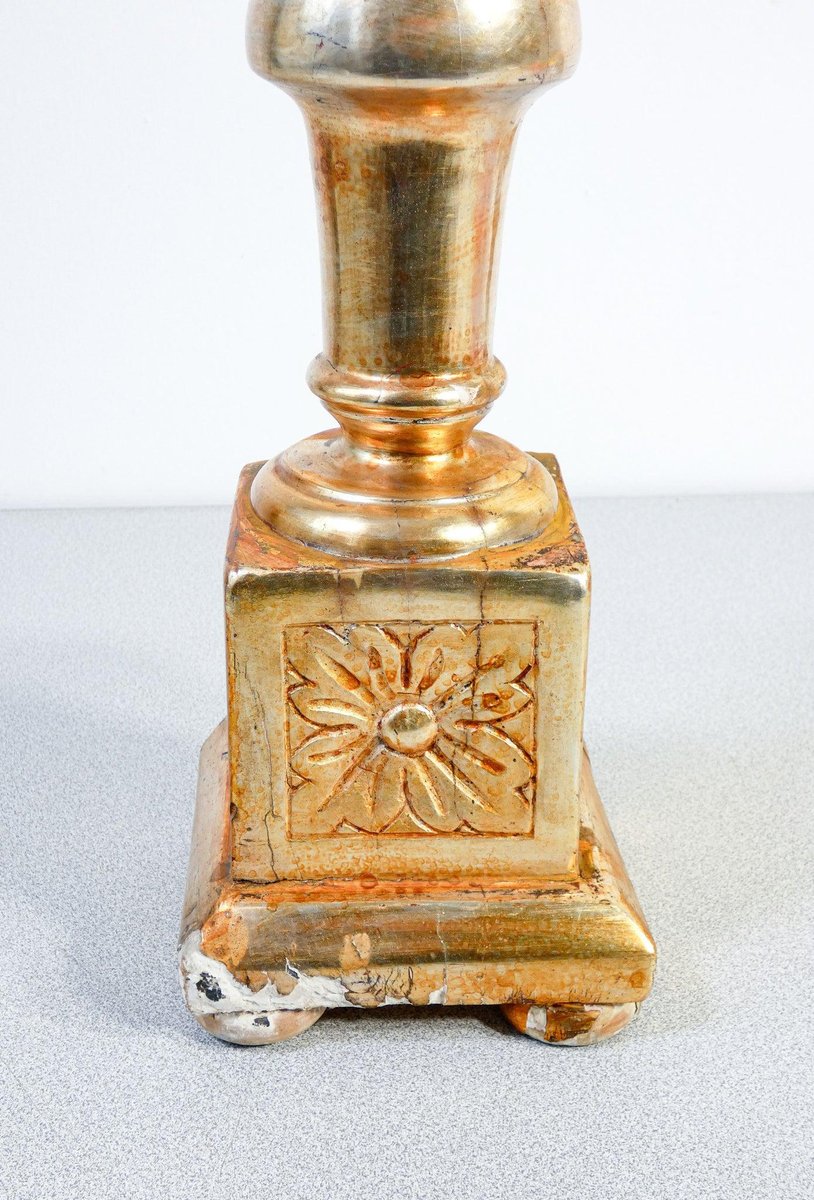 Golden Wooden Candlestick in Gold Leaf, 1700s for sale at Pamono