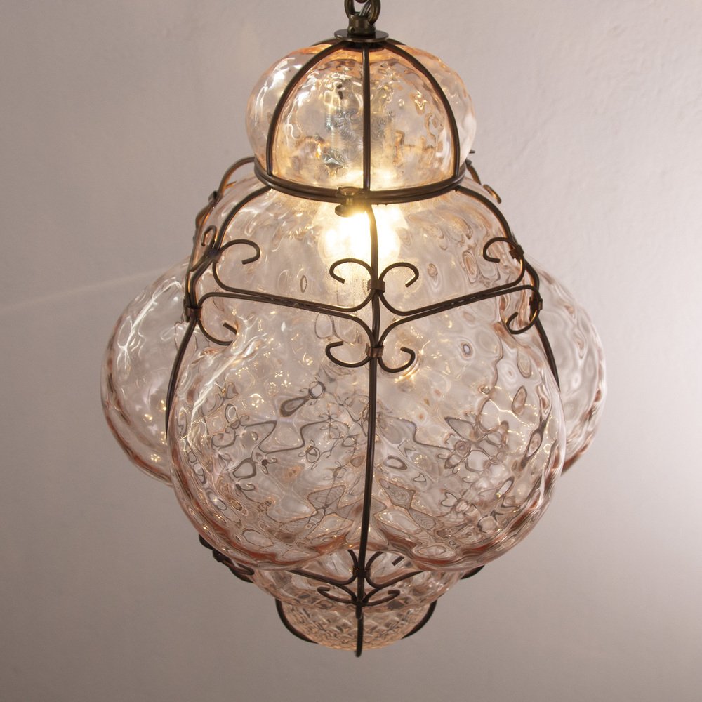 Lanterna Lamp in Pink Puffed Murano Glass, Italy, 1990s for sale at Pamono