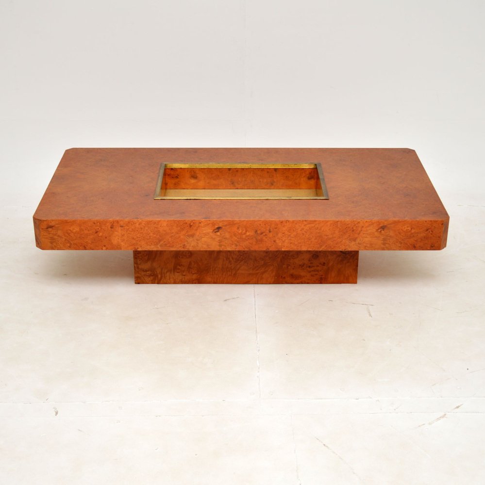 Vintage Italian Walnut & Brass Coffee Table, 1970s for sale at Pamono