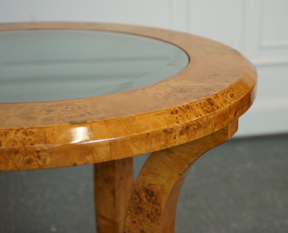 Art Deco Circular Burr Walnut Pedestal Console Table for sale at Pamono