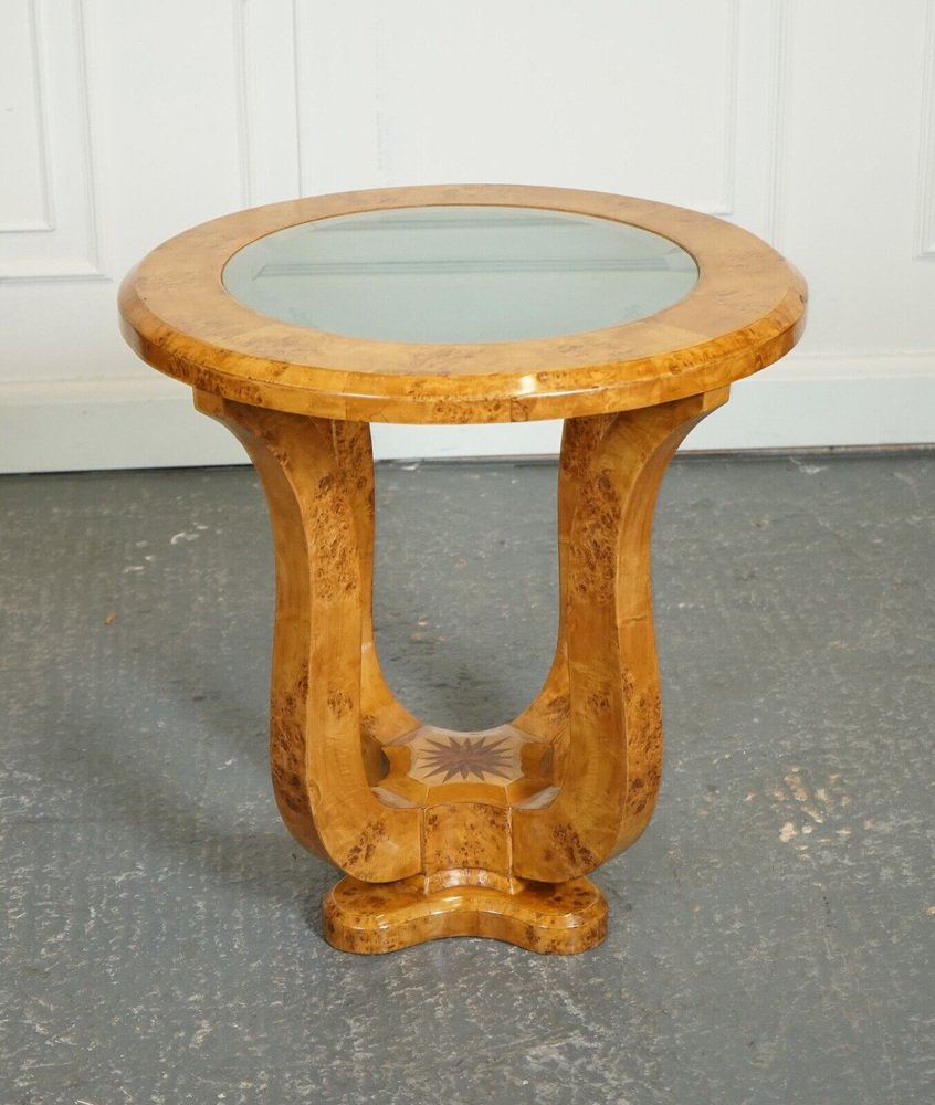 Art Deco Circular Burr Walnut Pedestal Console Table for sale at Pamono