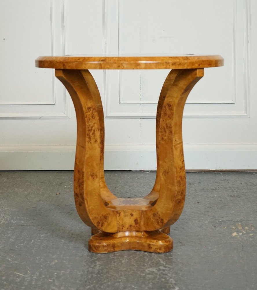 Art Deco Circular Burr Walnut Pedestal Console Table for sale at Pamono