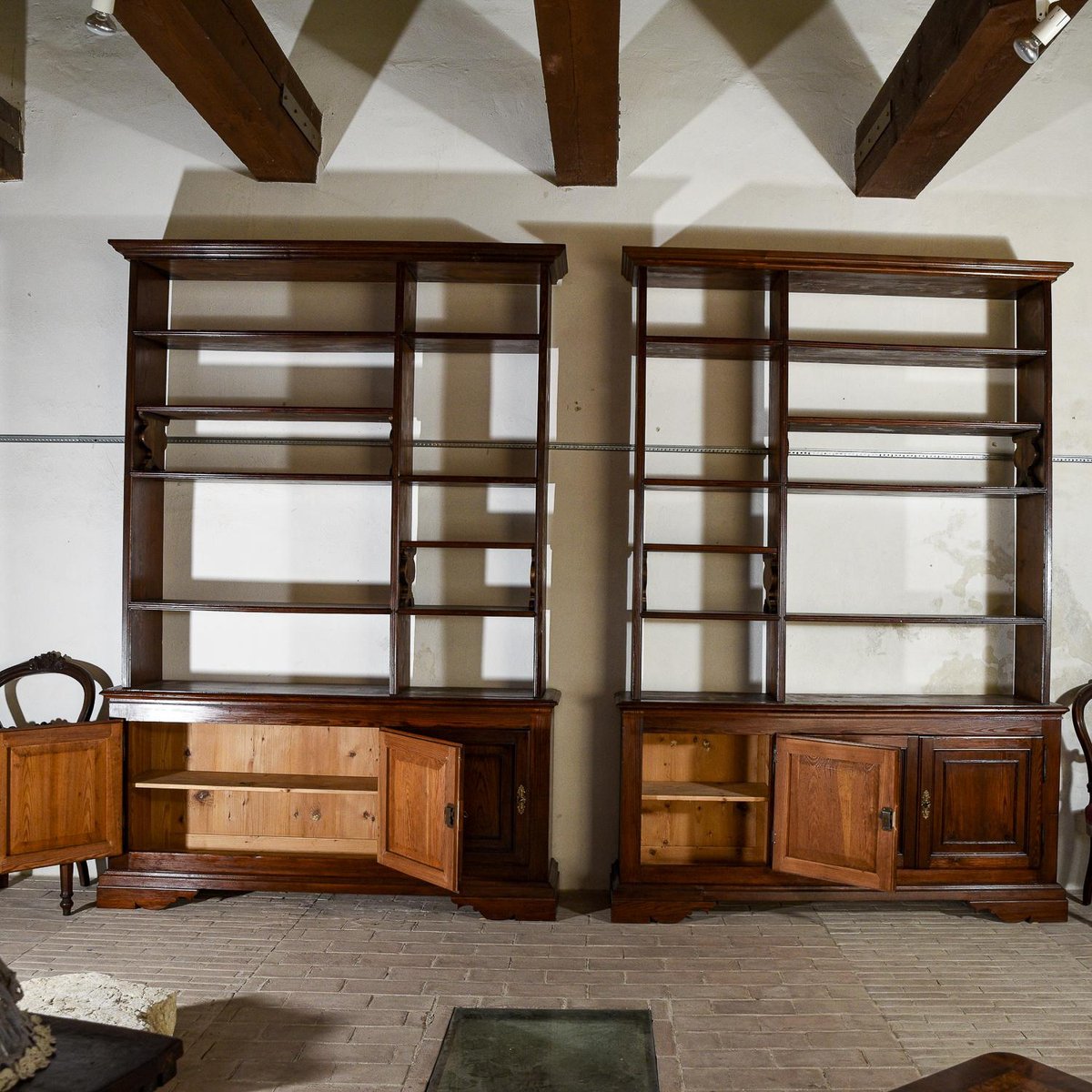 Open and Closed Bookcases in Fir, 1900s, Set of 2 for sale at Pamono