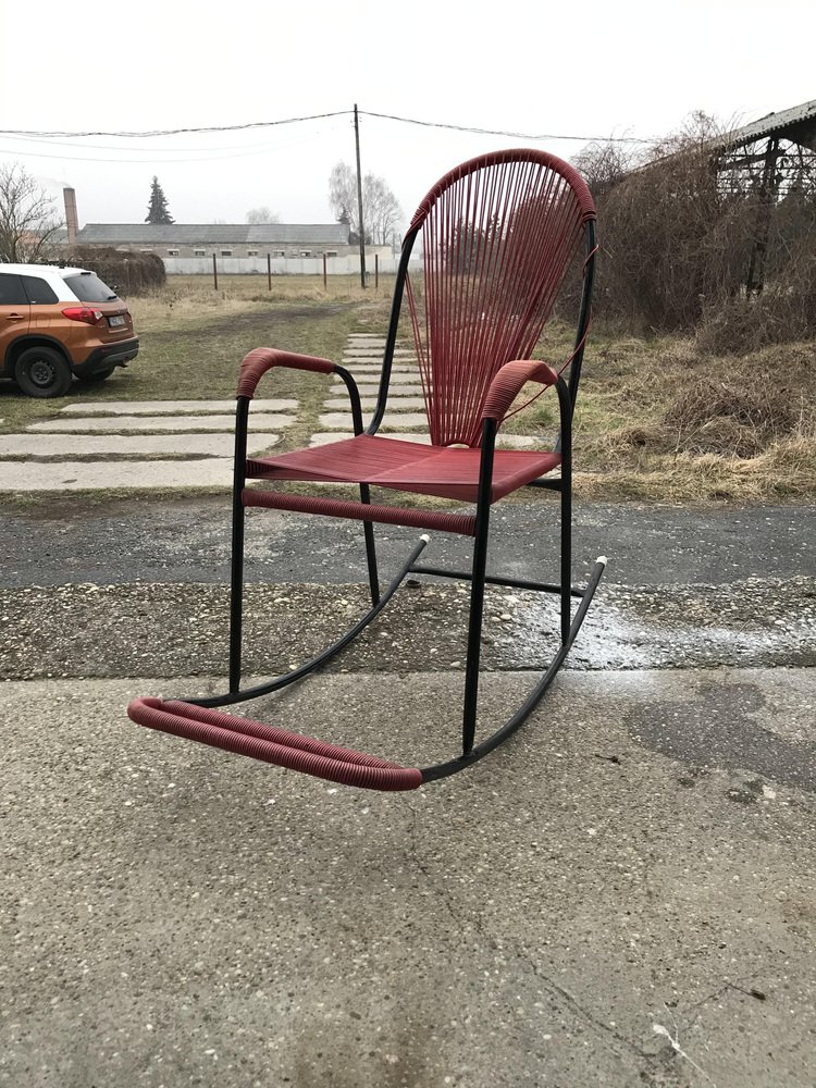 Vintage Plastic and String Rocking Chair, 1960s for sale at Pamono