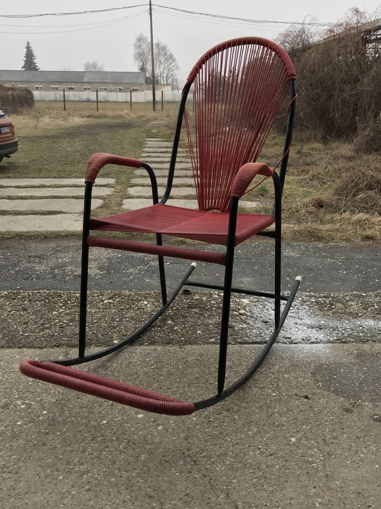 Vintage Plastic and String Rocking Chair, 1960s for sale at Pamono