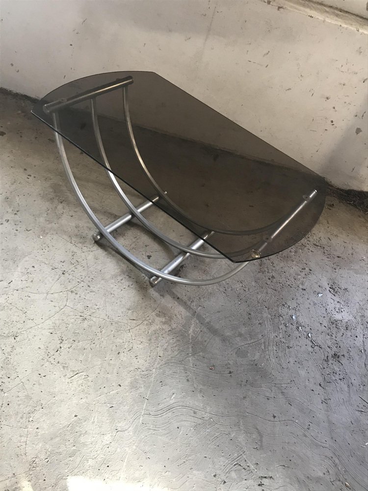 Tavolino Da Caffè Con Ripiano In Vetro Fumé E Struttura In Ottone Di Roger Sprunger Per Dunbar Furniture Anni 60 Immagine 2