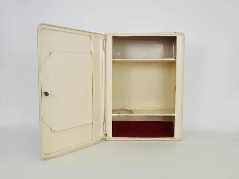 Vintage Metal Pharmacy with Central Mirror, 1950s for sale at