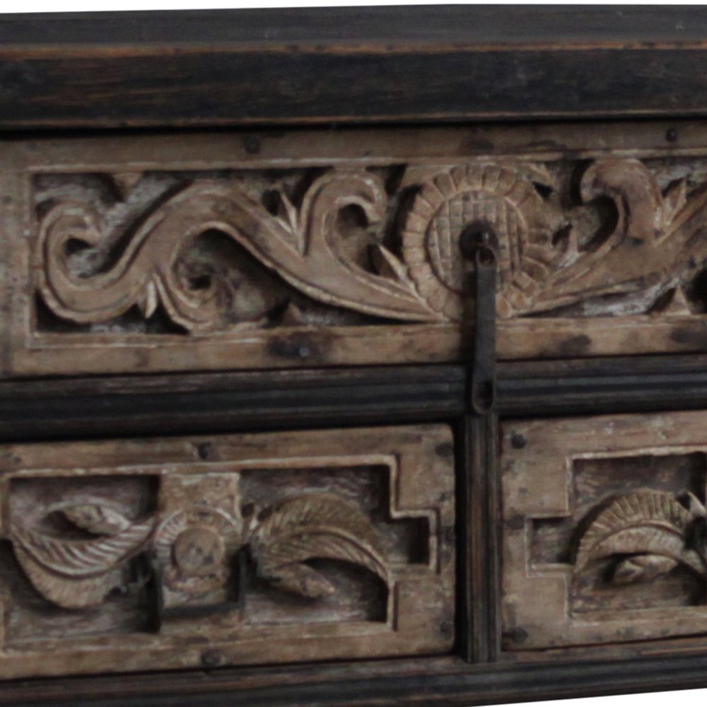 Three Drawer Carved Coffer Table for sale at Pamono