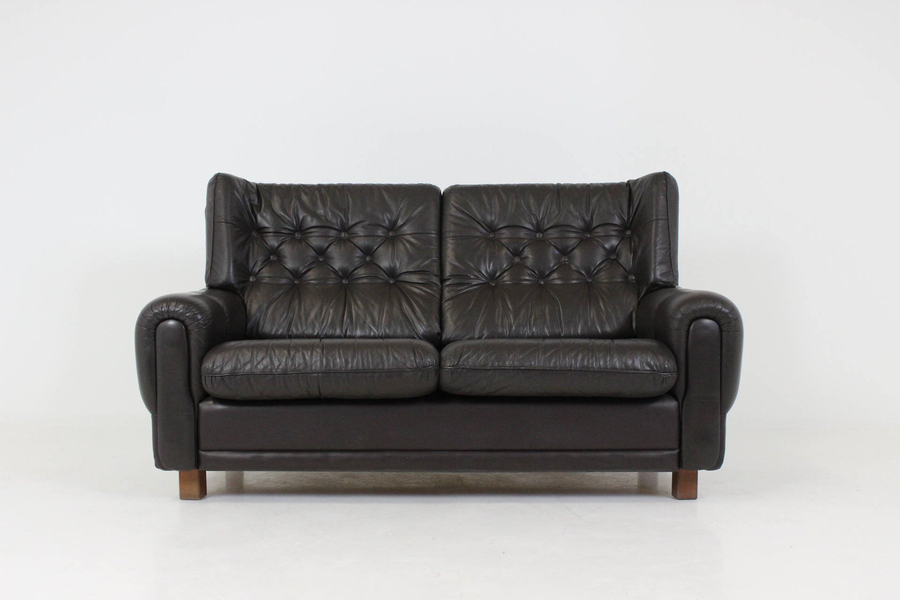 MidCentury Black Leather Sofa for sale at Pamono