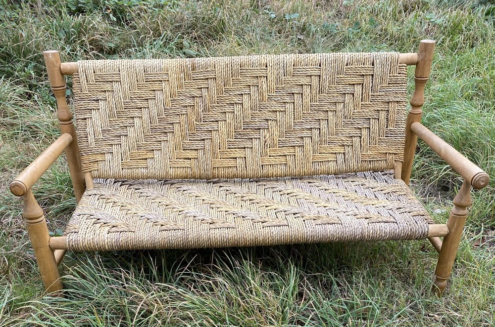 Rattan Sofa Bench by Adrien Audoux & Frida 1960s for sale at Pamono