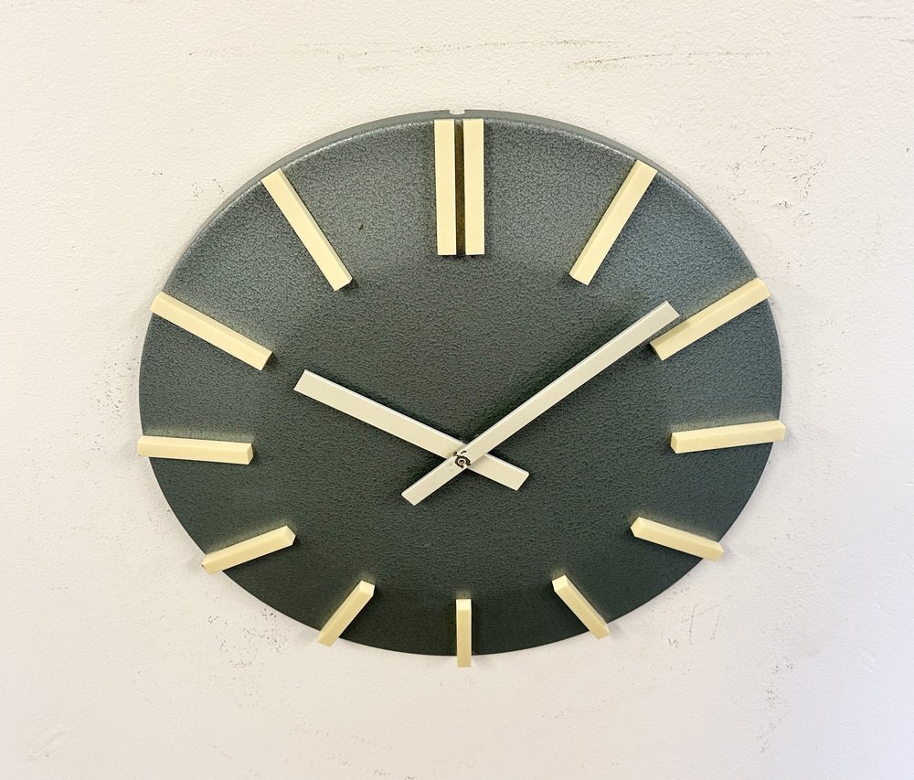 Industrial Grey Office Wall Clock from Pragotron, 1970s for sale at Pamono