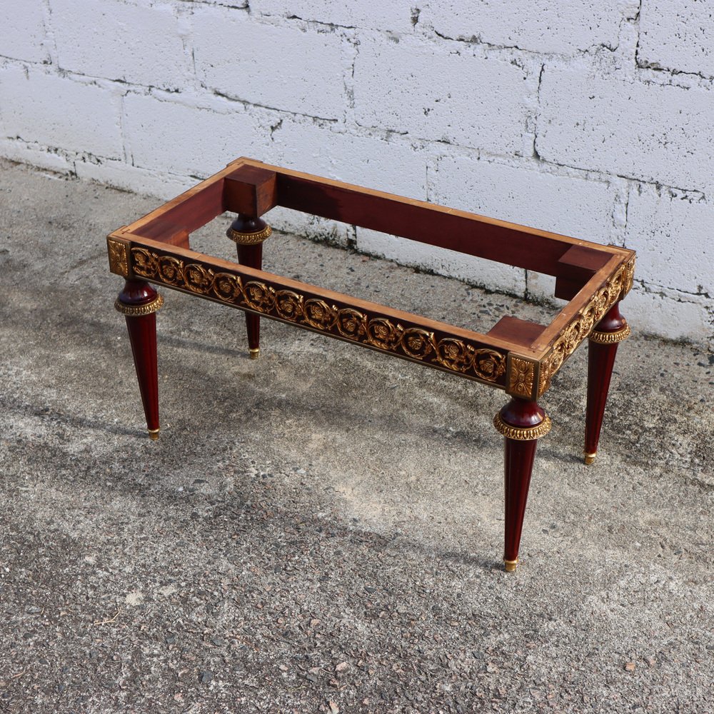 Vintage French Rectangular Marble & Wood Coffee Table, 1970s for sale at Pamono