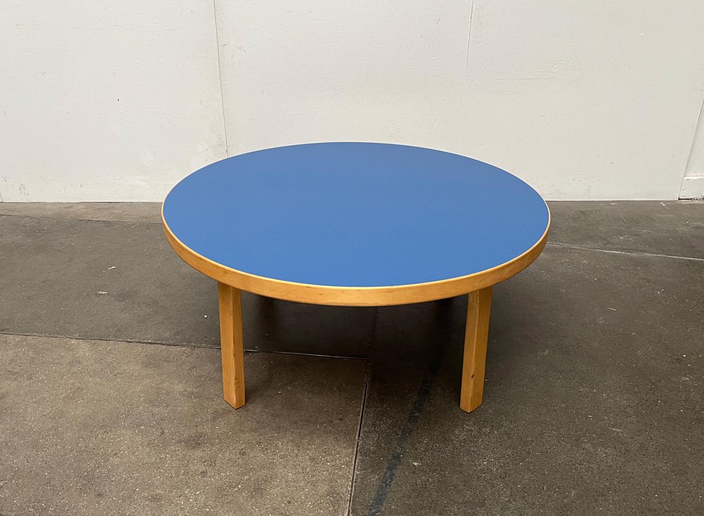 MidCentury Round Blue Coffee Table by Alvar Aalto for Artek, 1960s for