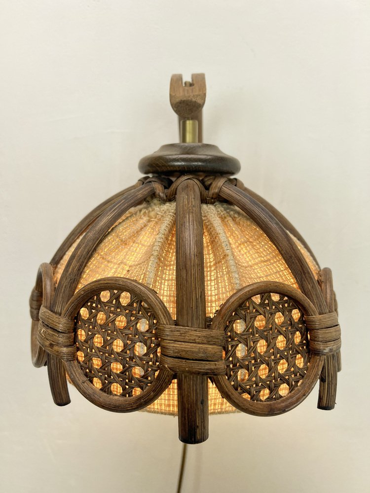 MidCentury Bamboo and Cane Wall Lamp, 1970s for sale at Pamono