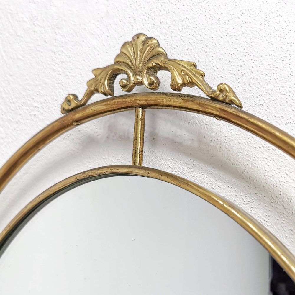 Large Oval Floor Mirror in Brass, 1950s for sale at Pamono