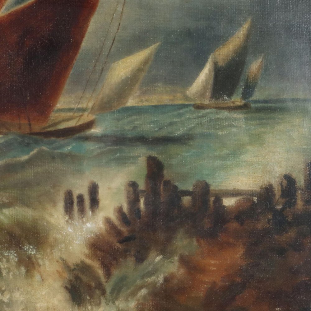 Guglielmo Micheli, Ship Scene, Oil on Board for sale at Pamono