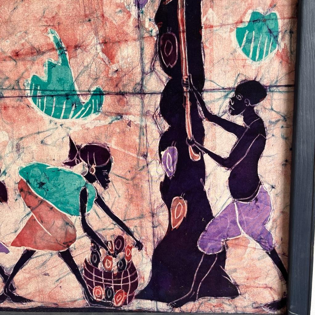 Framed African Batik Art Depicting a Rural Scene for sale at Pamono