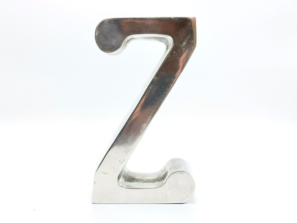 Vintage Brushed Aluminium Standing Z Letter, 1970s for sale at Pamono