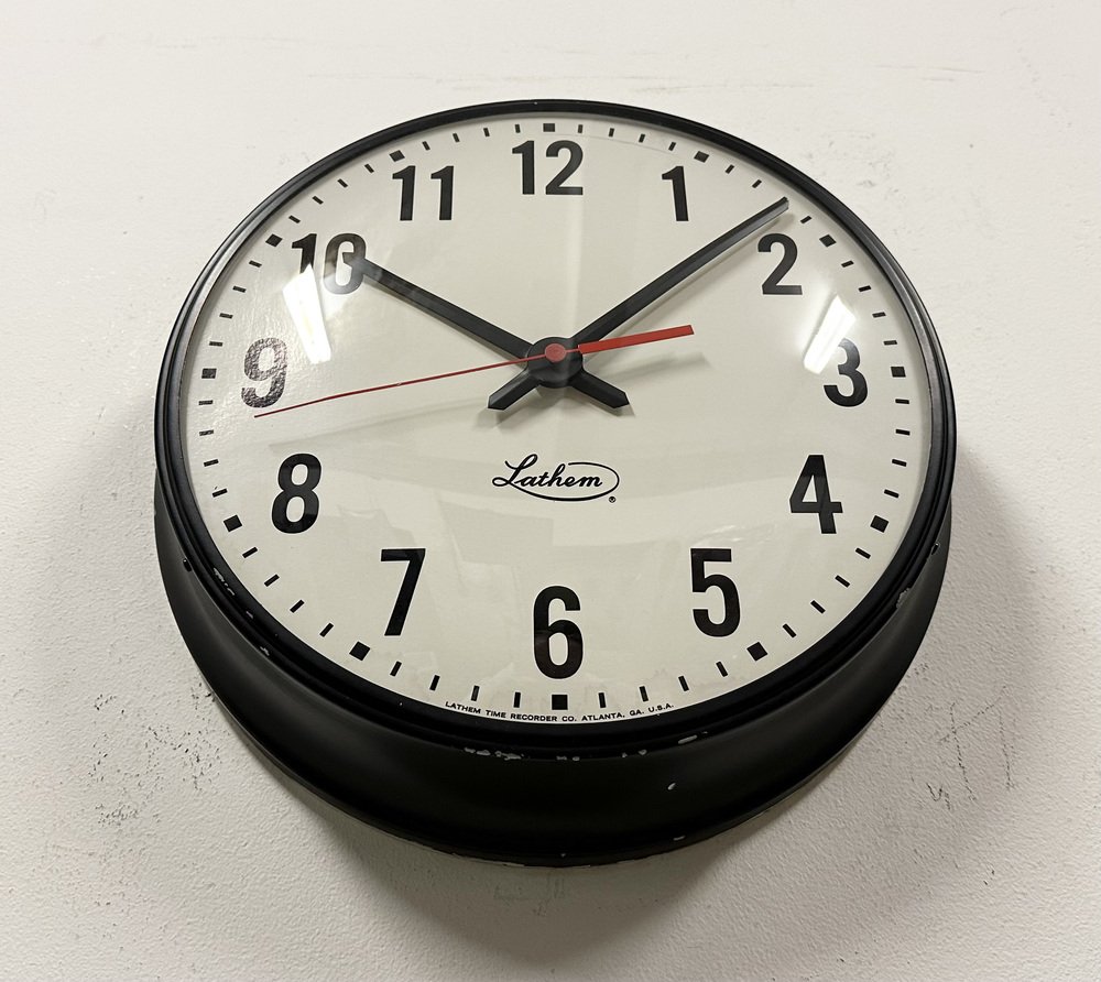 Vintage Black School Wall Clock from Lathem, 1980s for sale at Pamono