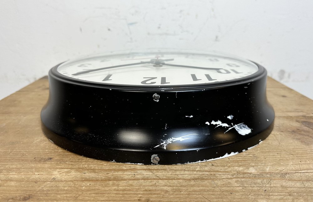Vintage Black School Wall Clock from Lathem, 1980s for sale at Pamono