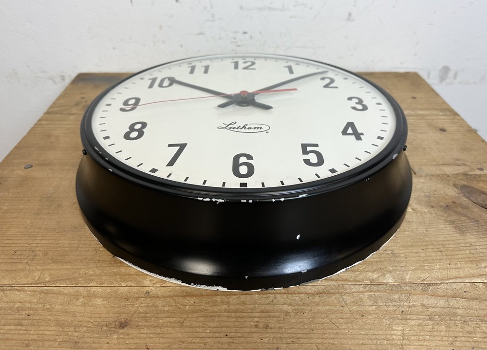 Vintage Black School Wall Clock from Lathem, 1980s for sale at Pamono
