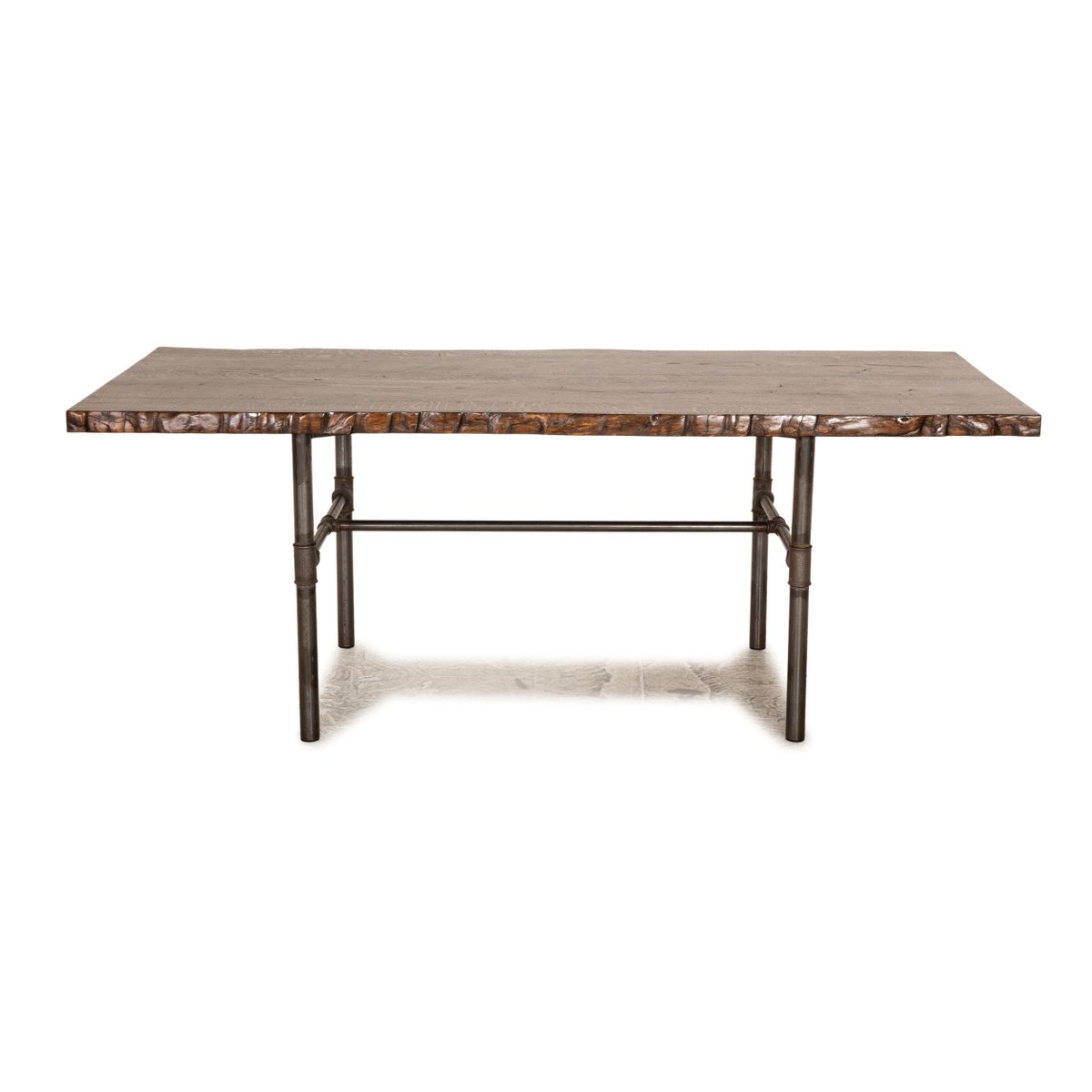 Industrial Dining Table in Dark Brown Wood with Metal Frame for sale at