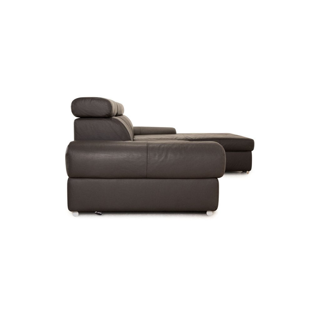 Dark Brown Leather Corner Sofa for sale at Pamono