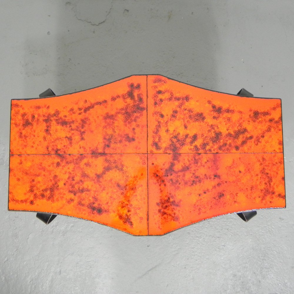 Heavy Vintage Coffee Table with 3 Tiles in Steel Frame, 1960s for sale