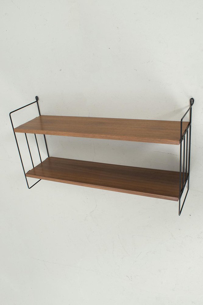 Teak Veneer and Metal Wall Rack for sale at Pamono