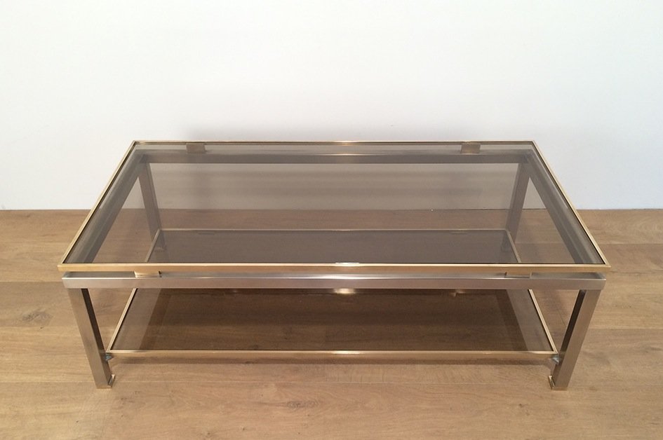 Brass And Brushed Steel Coffee Table By Guy Lefèvre For At Pamono Brass And Brushed Steel Coffee Table By Guy Lefèvre