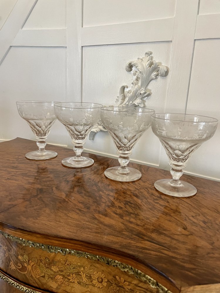 Large Antique Victorian Engraved Glasses, 1860, Set of 4 for sale at Pamono