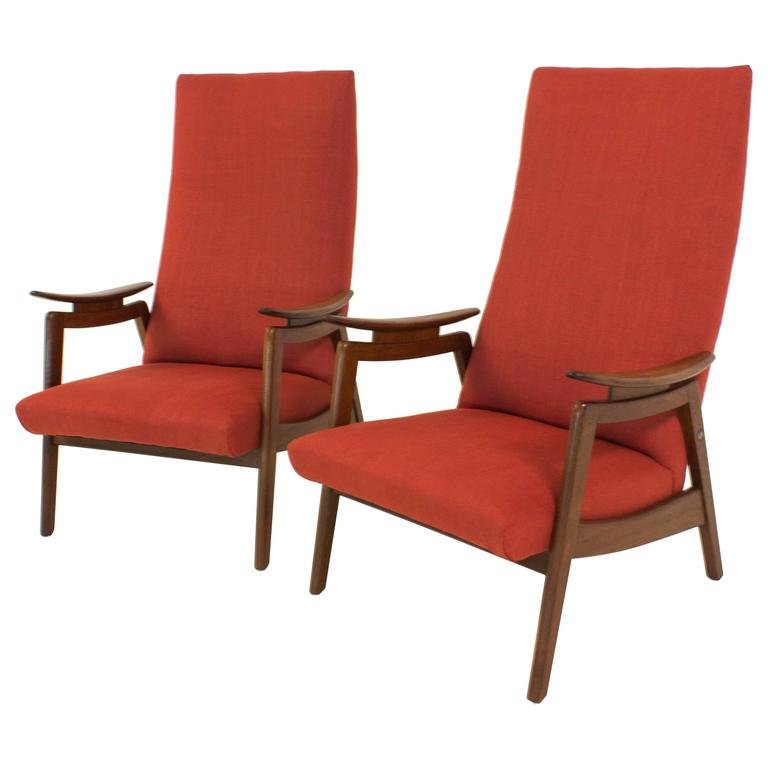 Red Mid Century Modern High Back Chairs 1960s Set Of 2 For At Red Mid Century Modern High Back Chairs 1960s Set Of 2