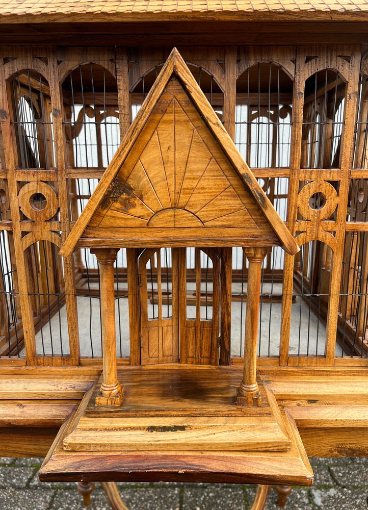 Image showcasing Large Wooden Bird Cage on Stand, 1900s for sale at Pamono