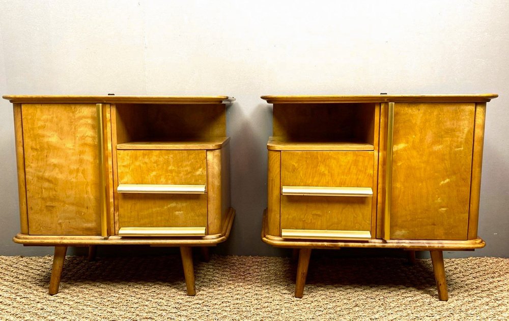 Art Deco German Maple Bedside Tables, 1930s, Set of 2 for sale at Pamono