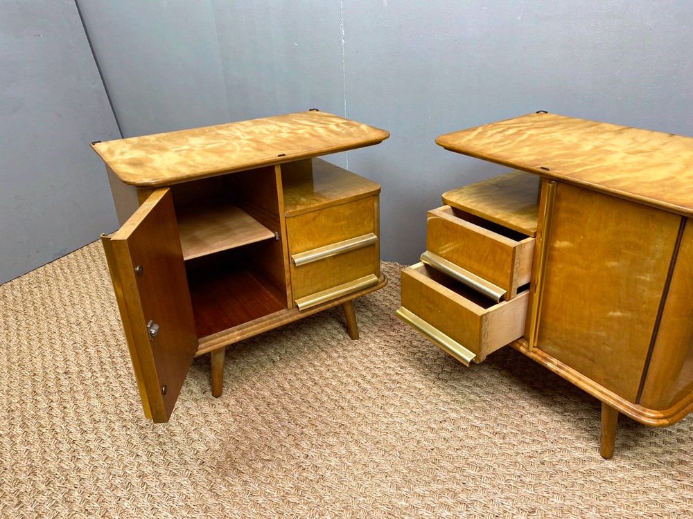 Art Deco German Maple Bedside Tables, 1930s, Set of 2 for sale at Pamono