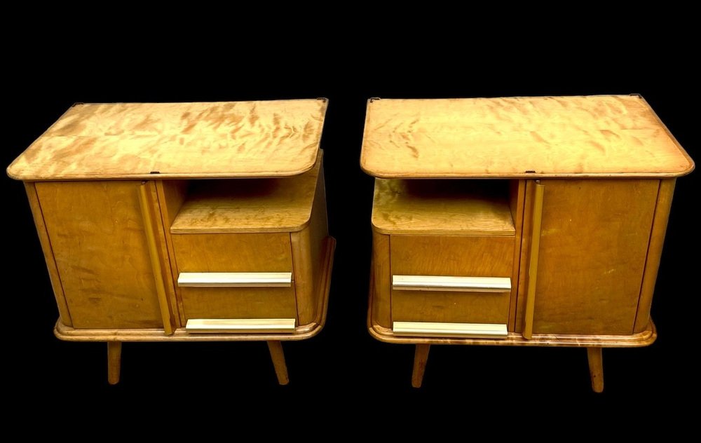 Art Deco German Maple Bedside Tables, 1930s, Set of 2 for sale at Pamono