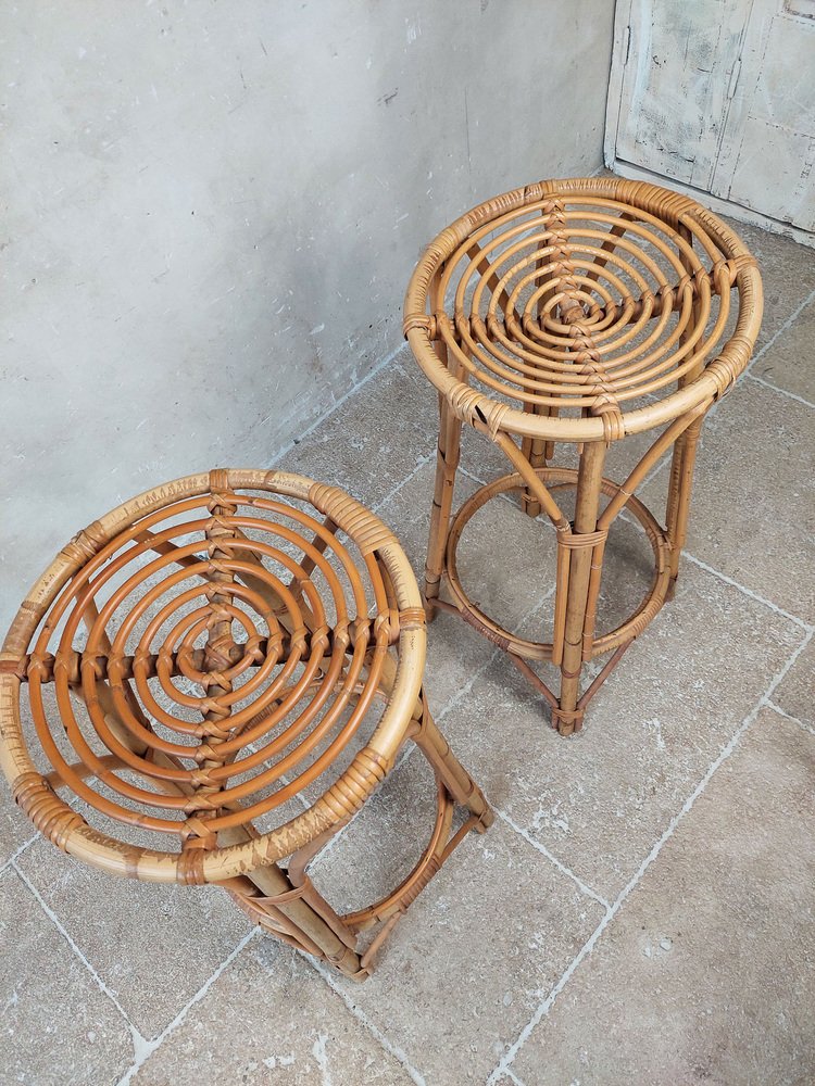 Vintage Rattan Tiki Bar Set with Two Rattan Stools, Set of 3 for sale