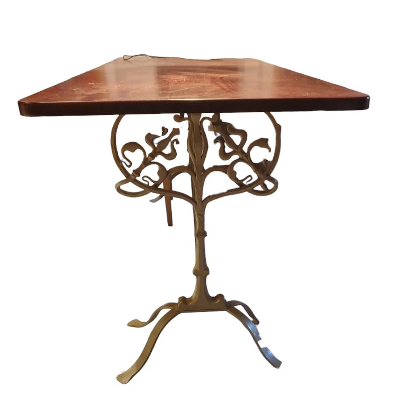 Art Nouveau Dining Table with Wrought Iron Legs for sale at Pamono