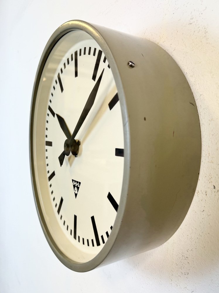 Grey Industrial Factory Wall Clock from Pragotron, 1960s for sale at Pamono
